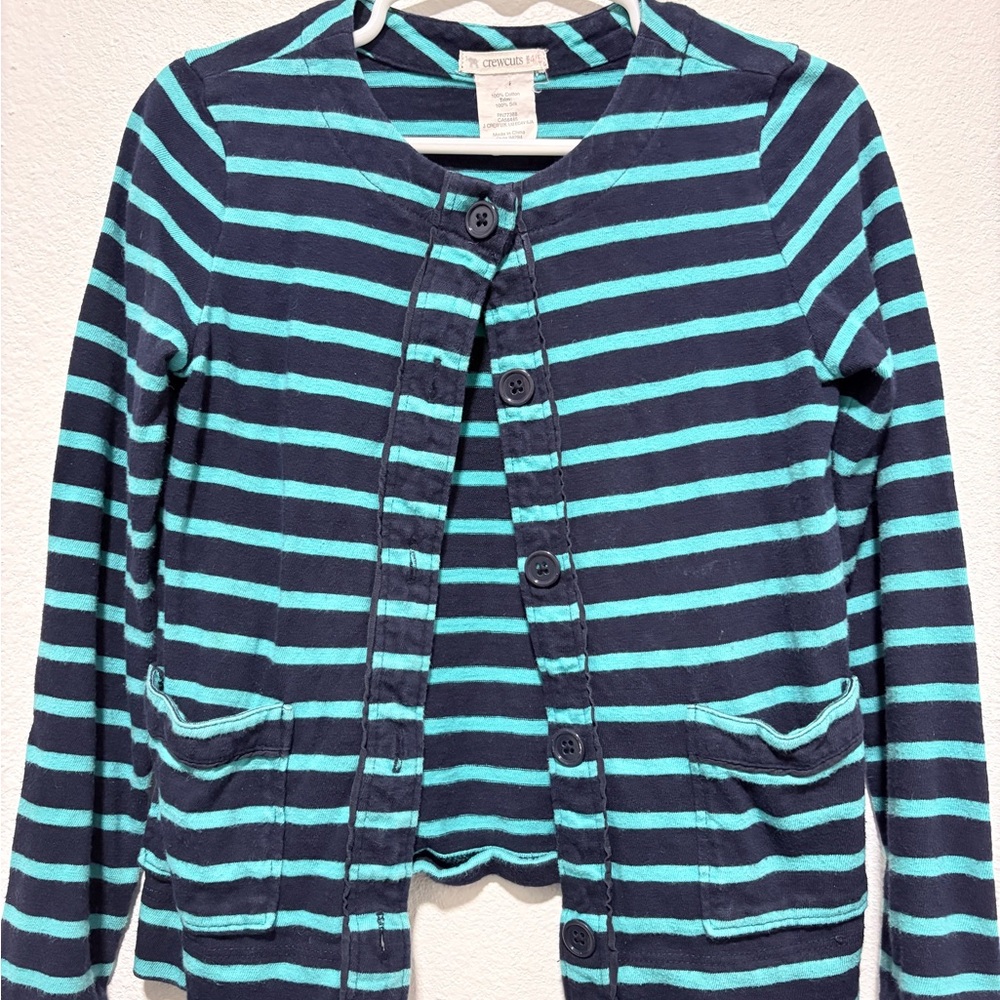 Crewcuts Navy & Teal Striped Button-Up Cardigan